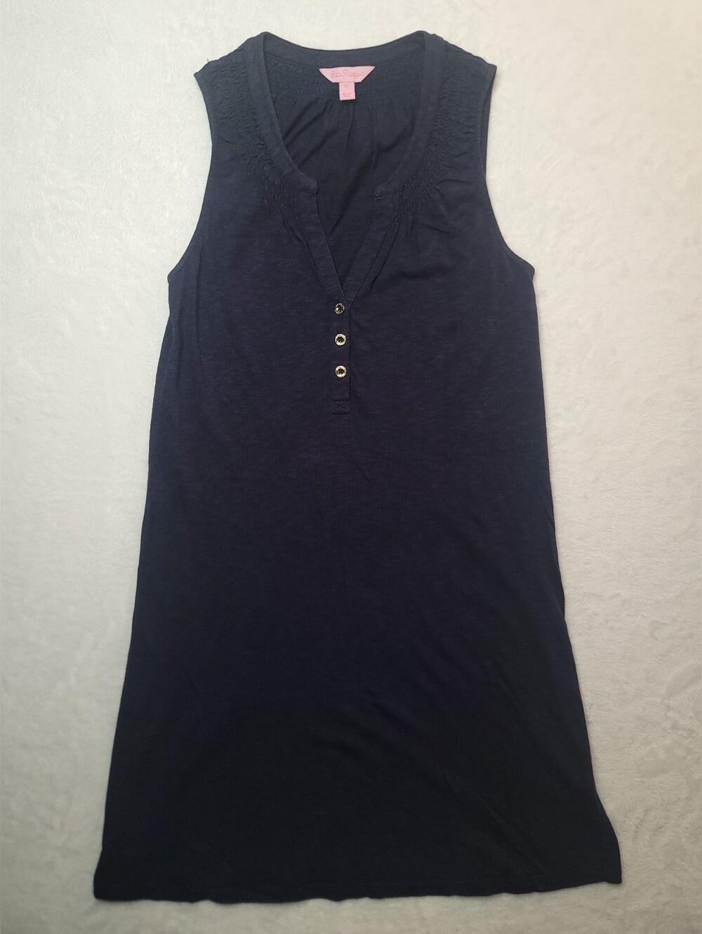 Lilly Pulitzer Essie Dress Mini Tank Top Sleeveless True Navy Sz XS Smocked Neck